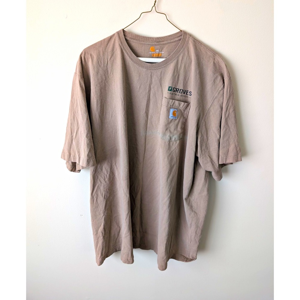 Carhartt Shirt Men's 3XL Brown Original Fit Pocket Logo Crew Neck Work Electric